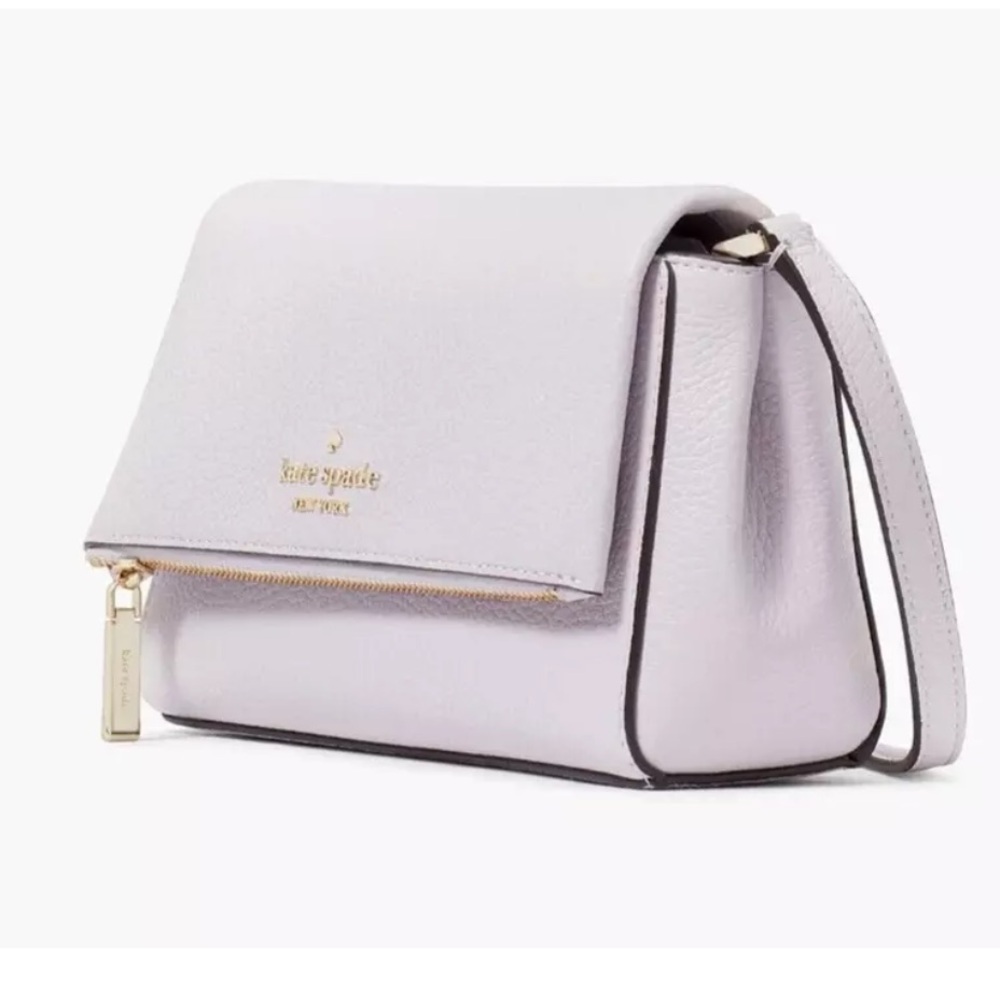 New Kate Spade Leila Mini Zip Crossbody Pebble Leather Lilac Moonlight - Picture 1 of 5